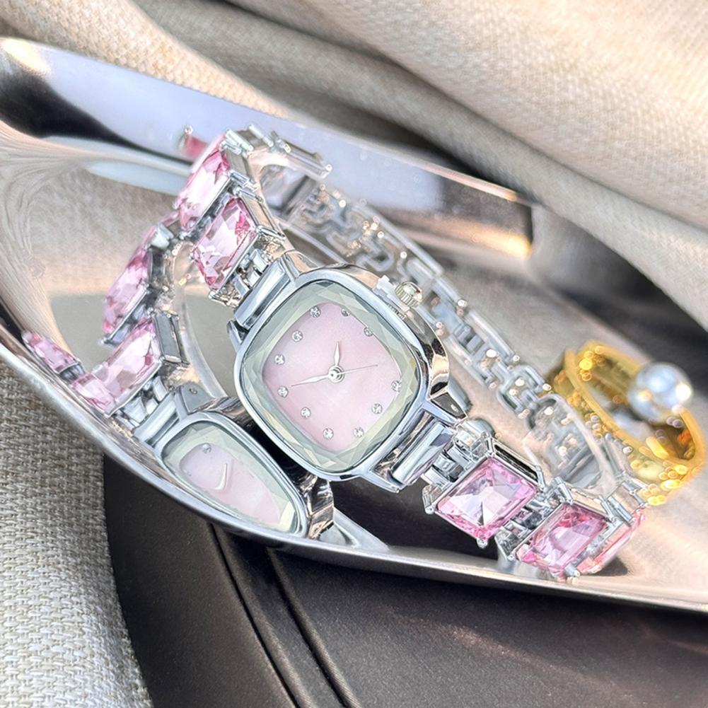 Luxury Watch Straps - Parıltılı Bileklik Saat Kare Kadran Kadın